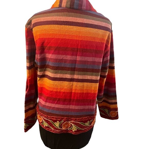 Womens Tan Zara Cotton Shirt Jacket Multicolored Stripes Flowers Red Orange - Picture 2 of 6